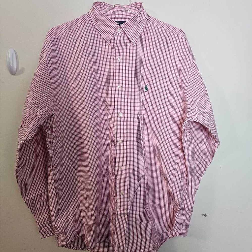 Vintage Polo Ralph Lauren White Red Tattersall Plaid Cotton Poplin Men's Blake S
